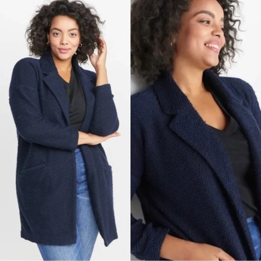 MARINE LAYER Birdseye Navy Cotton Cardigan Sweater